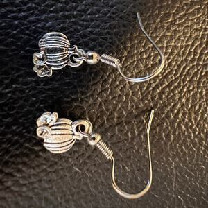 Dainty Silver Tone Pumpkin Fall Earrings